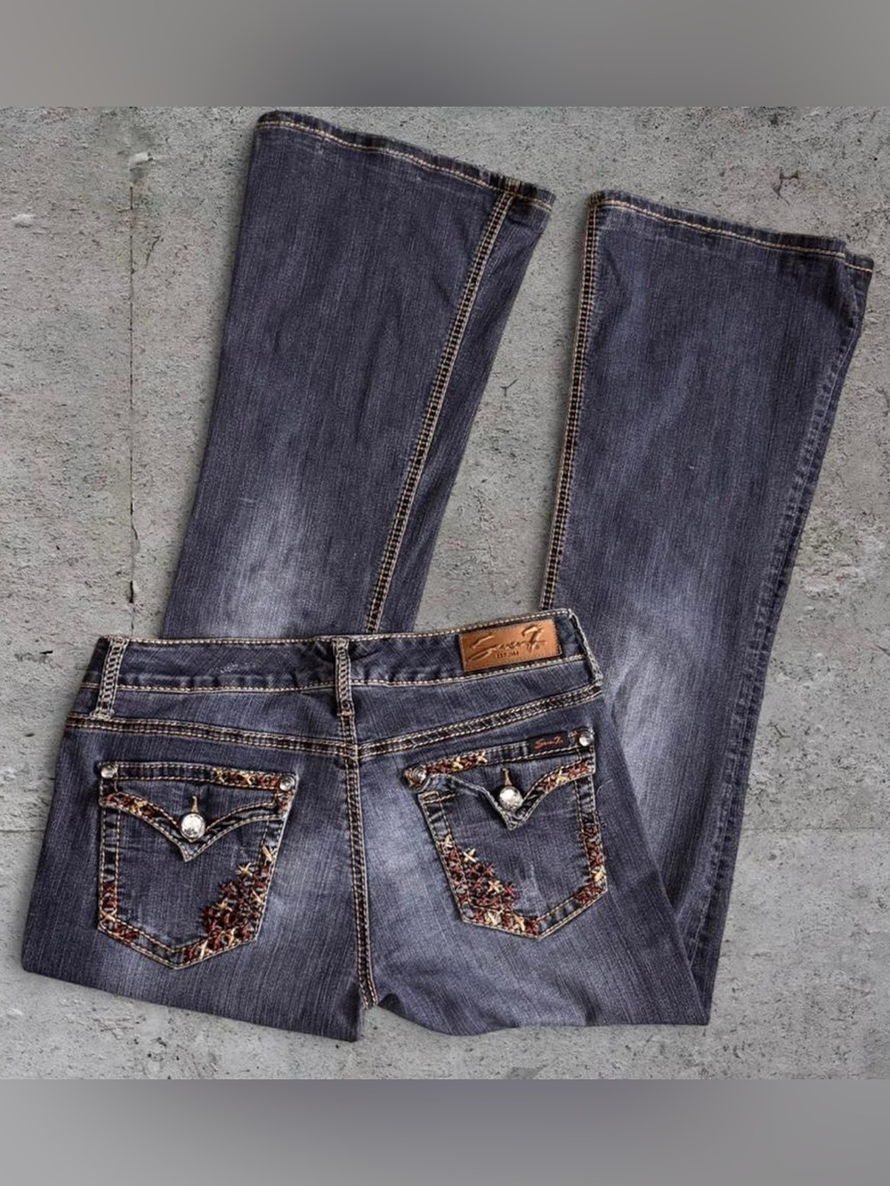 Seven7 Vintage Y2K Embellished Flap Pocket Bootcut Jeans